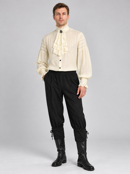 Suit with Shirt and Pants, Jabot, Beige