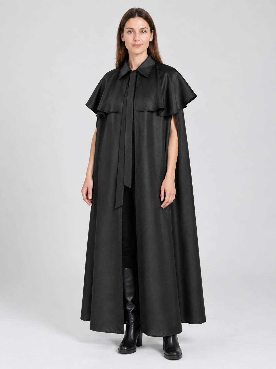 Black cloak with collar and capelet