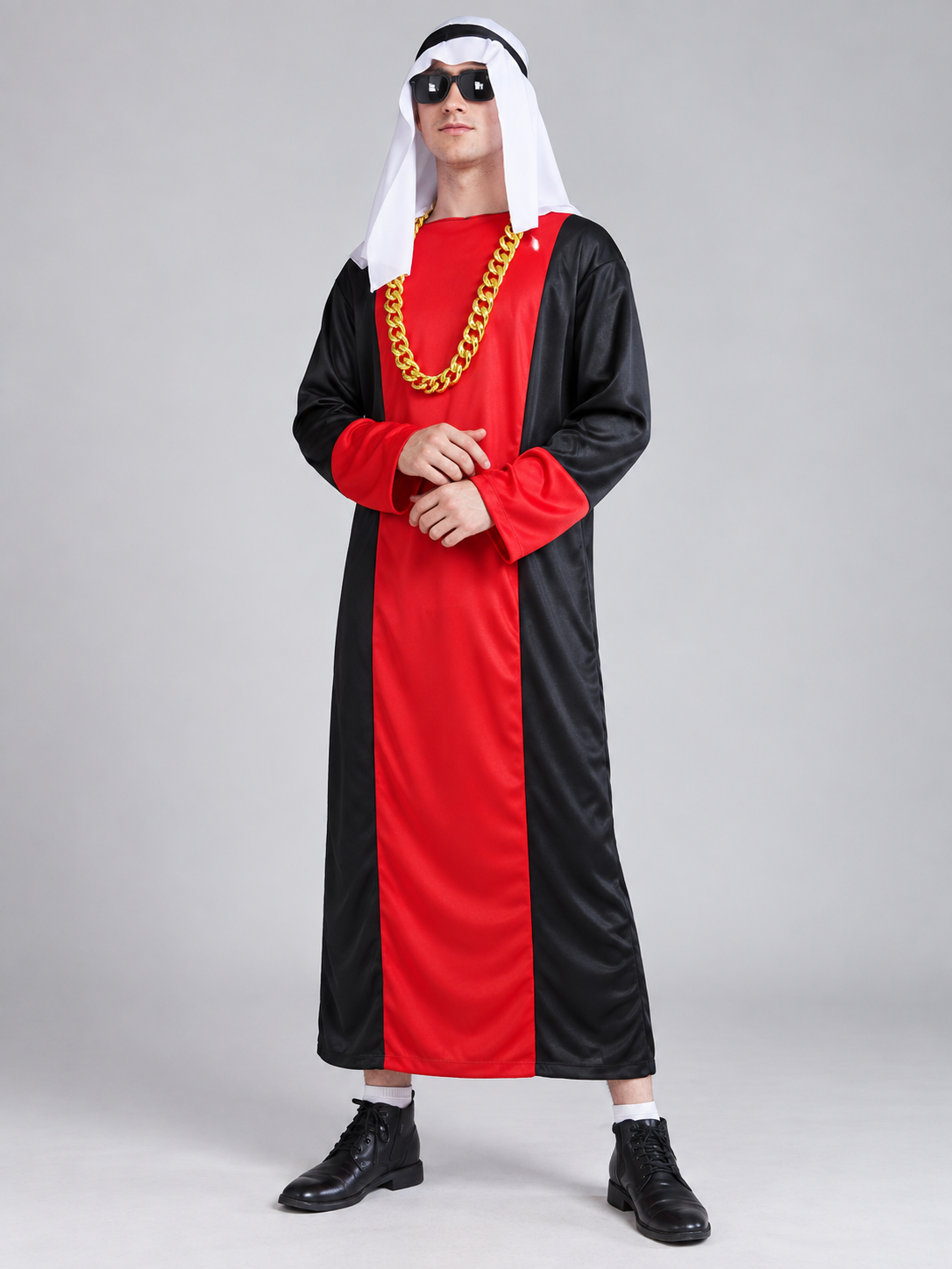 Carnival costume with headpiece, glasses, and chain