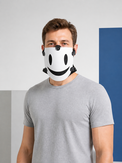 White Halloween Mask with a Smile for Cosplay Costume Masks detail