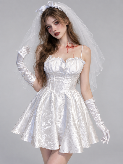 Ghost Bride Halloween Costume White with Veil and Blood