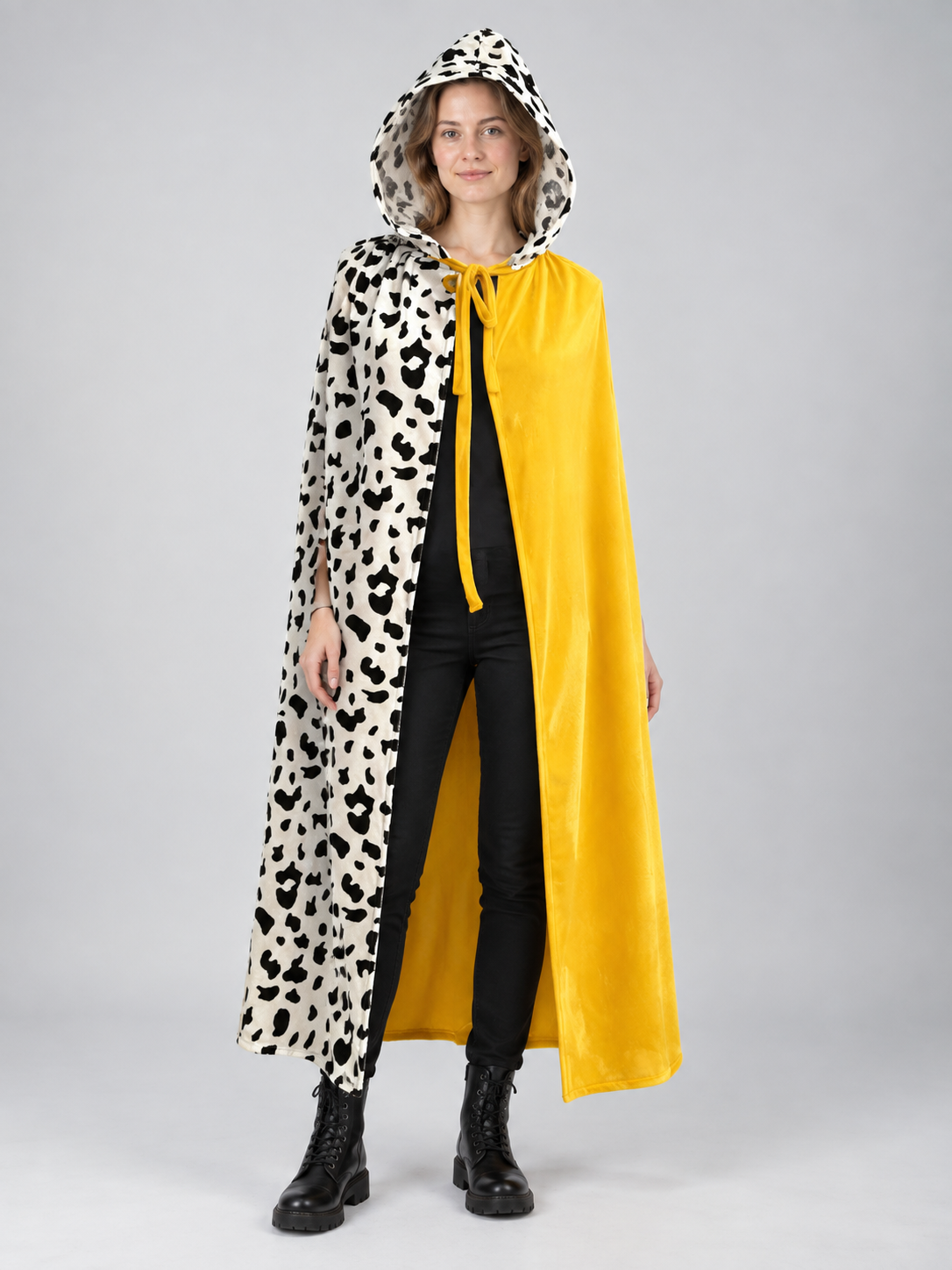 Carnival Cape with Hood, Black and White with Yellow