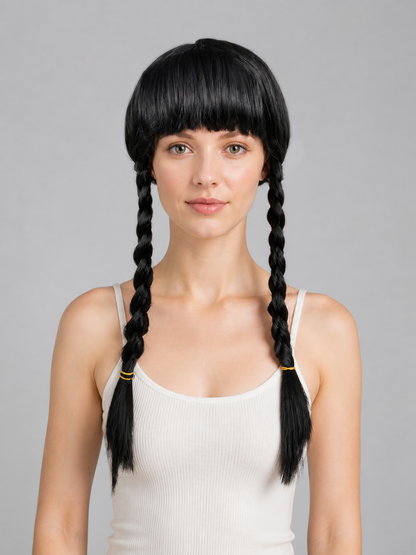 Black Carnival Wig with Long Braids and Bangs Costume Wigs detail