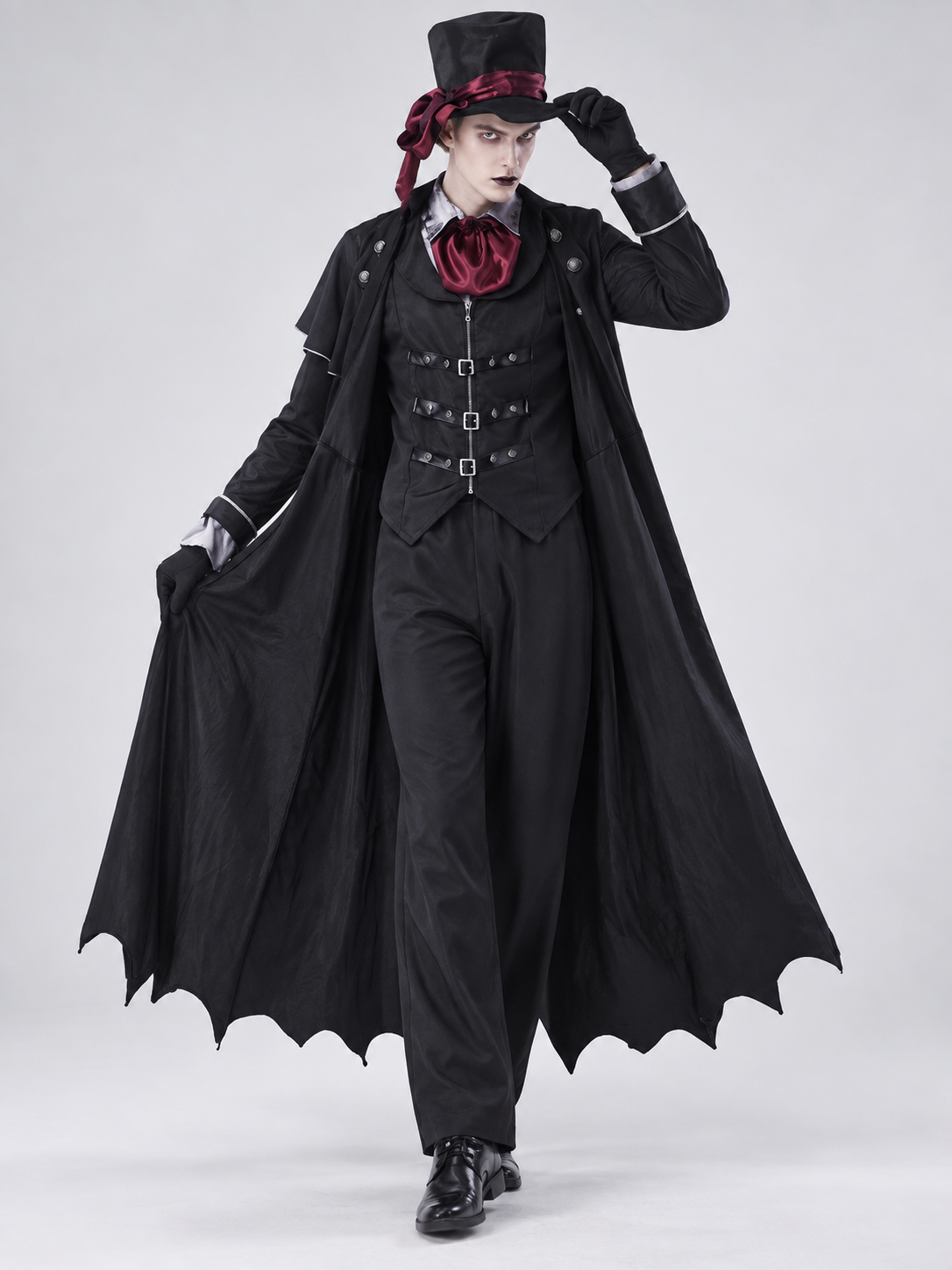 Gothic Black and Red Cosplay Costume with Cape