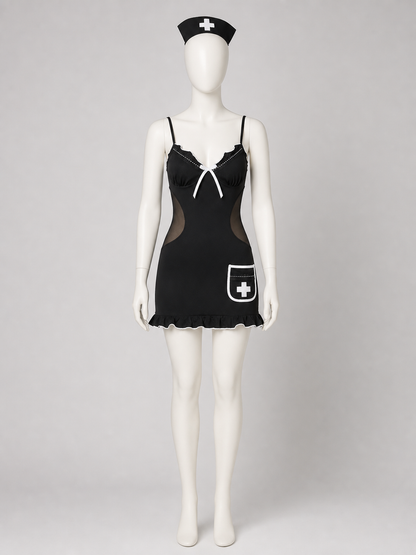 Nurse costume, black dress with white trim