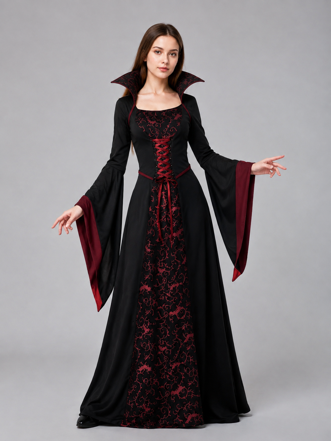 Black Carnival Dress with Burgundy Pattern Costume Dresses detail