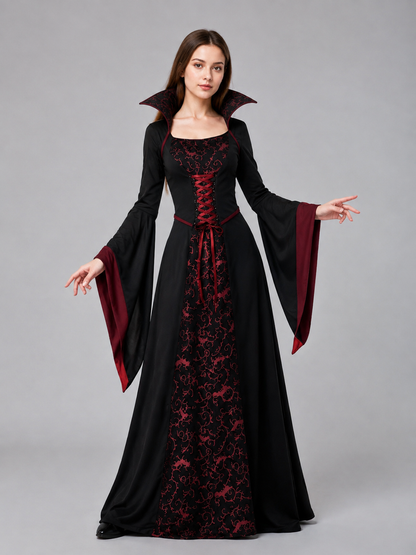 Black Carnival Dress with Burgundy Pattern Costume Dresses detail