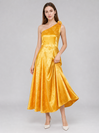 Yellow cosplay dress with floral accents