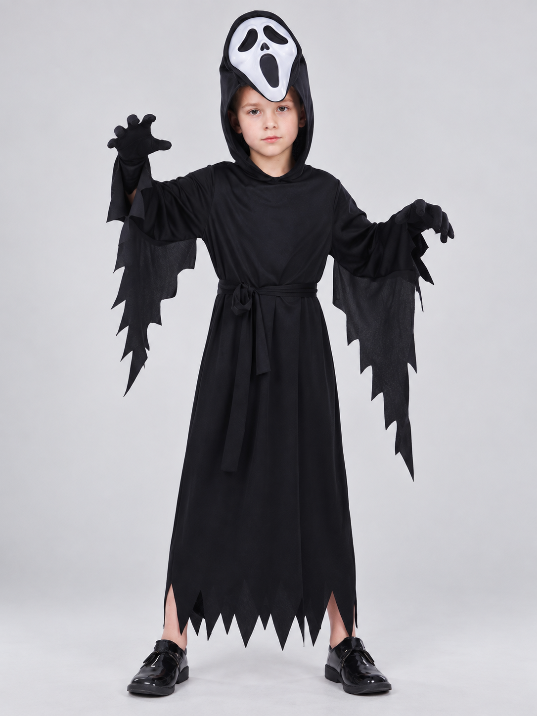 Cosplay Costume with Hood, Mask, and Ripped Edges