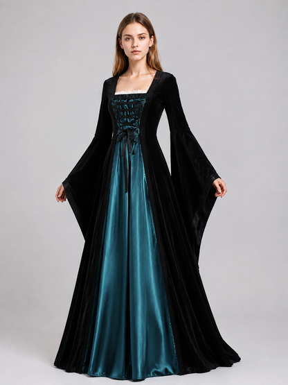 Black and Turquoise Medieval Dress with Lacing Costume Dresses detail