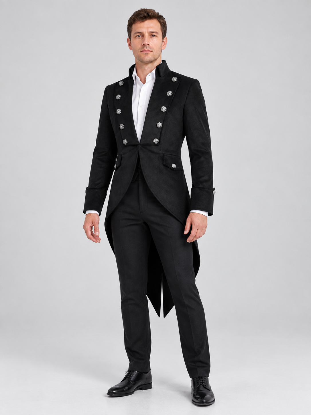 Black tailcoat with high collar and long tails