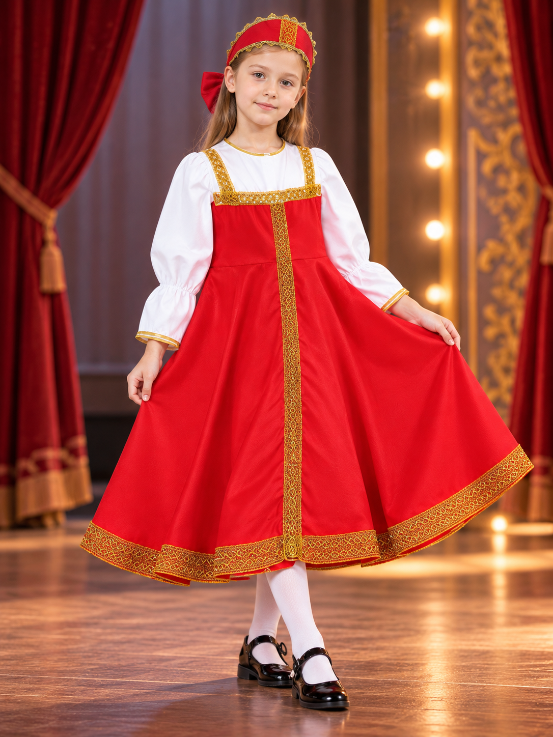 gold children_stage_costume_red_dress_headwear product image 3