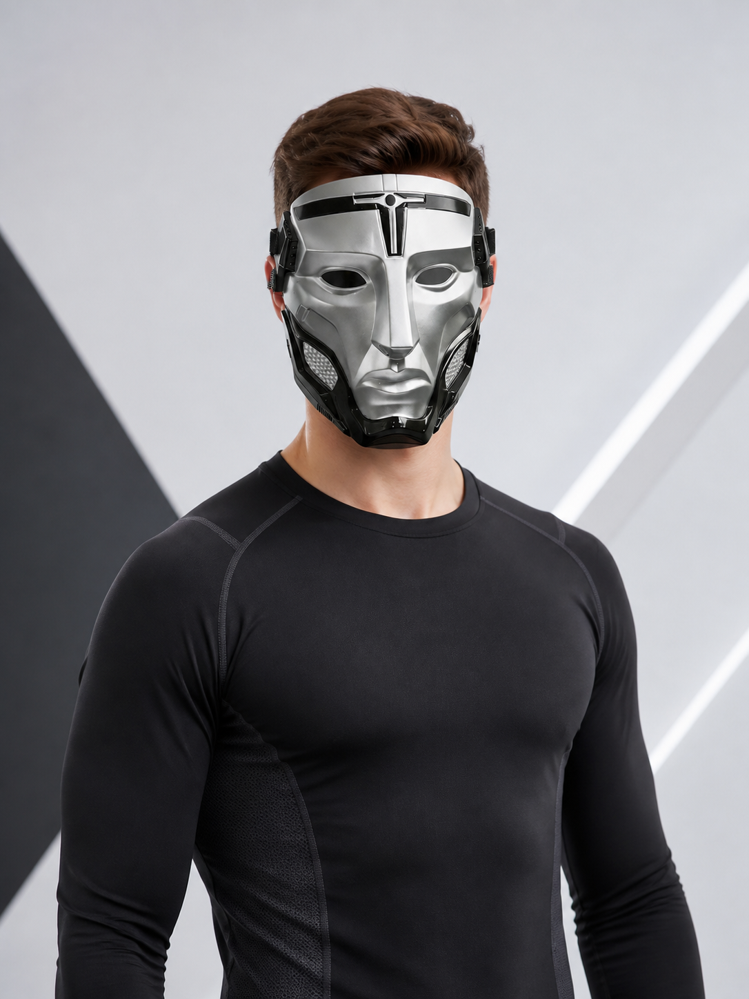 Silver Geometric Full-Face Cosplay Mask