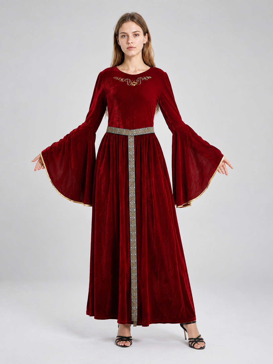 Floor-Length Velvet Costume Dress with Belt Costume Dresses detail