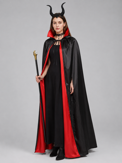 Carnival Costume with Black Cape, Horns, and Staff Costume Capes detail