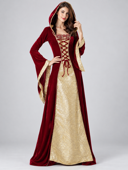 Burgundy Vampire Costume with Hood and Lacing