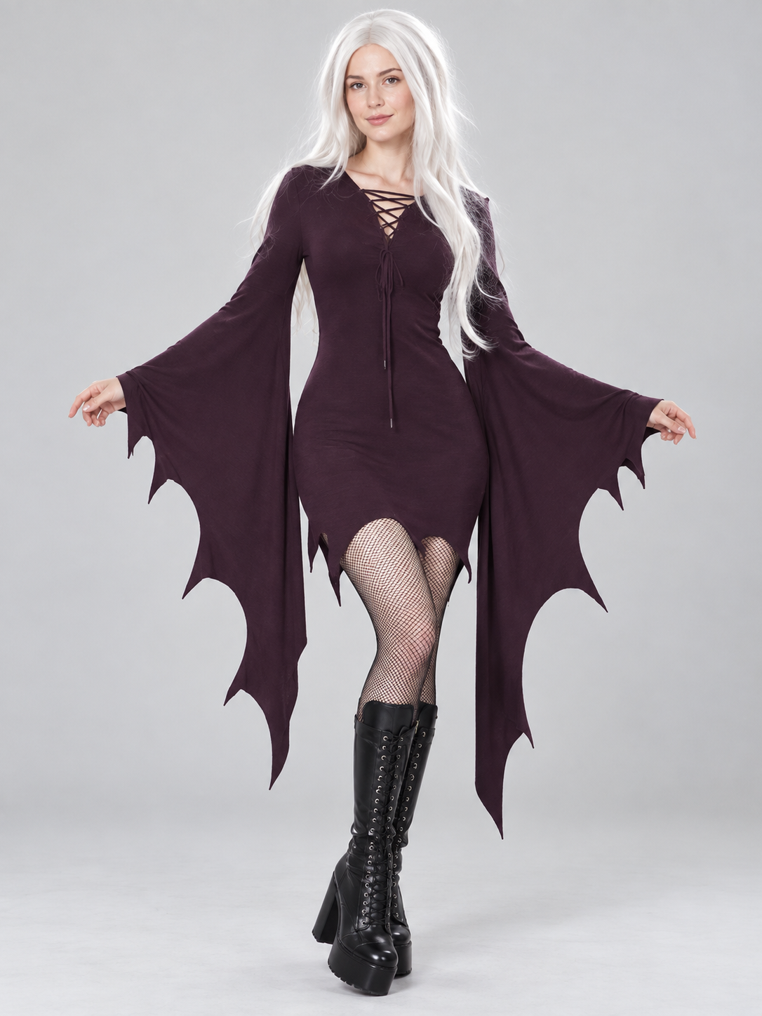 Short dark purple cosplay dress, jagged hem