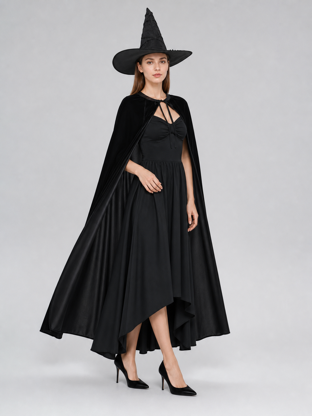 Black Costume Cape with Green Gloves