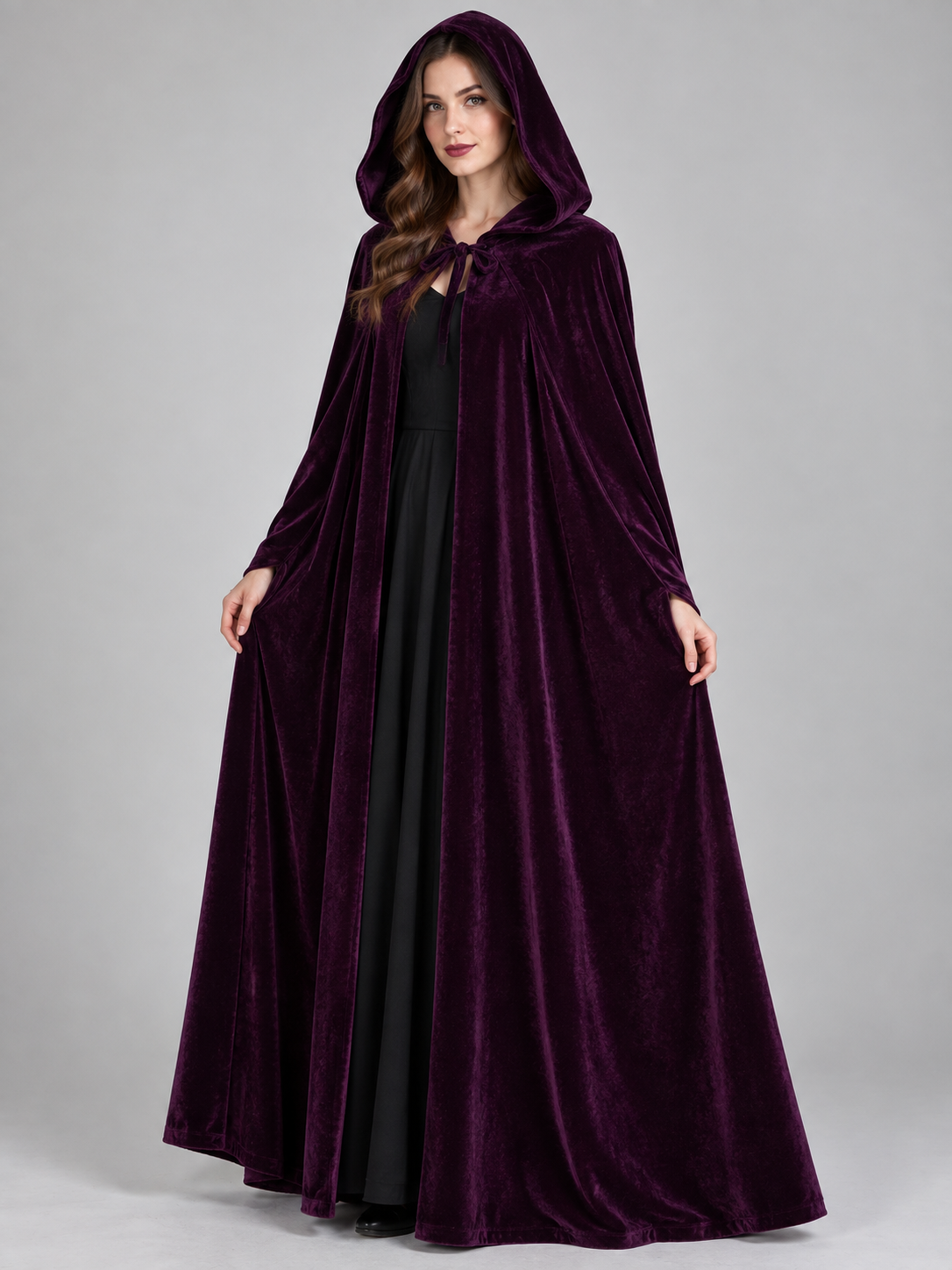 Dark Purple Velvet Hooded Cape
