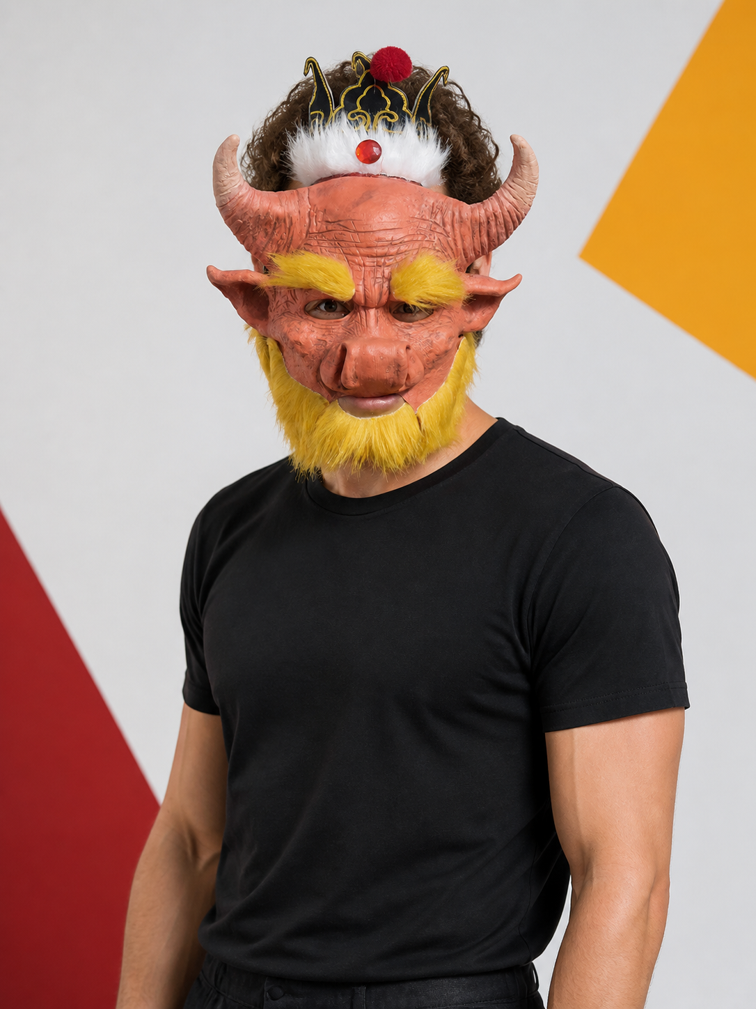 Red Carnival Mask with Horns for Cosplay Costume Masks detail
