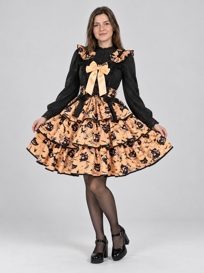 Black and orange witch costume with a puffy skirt