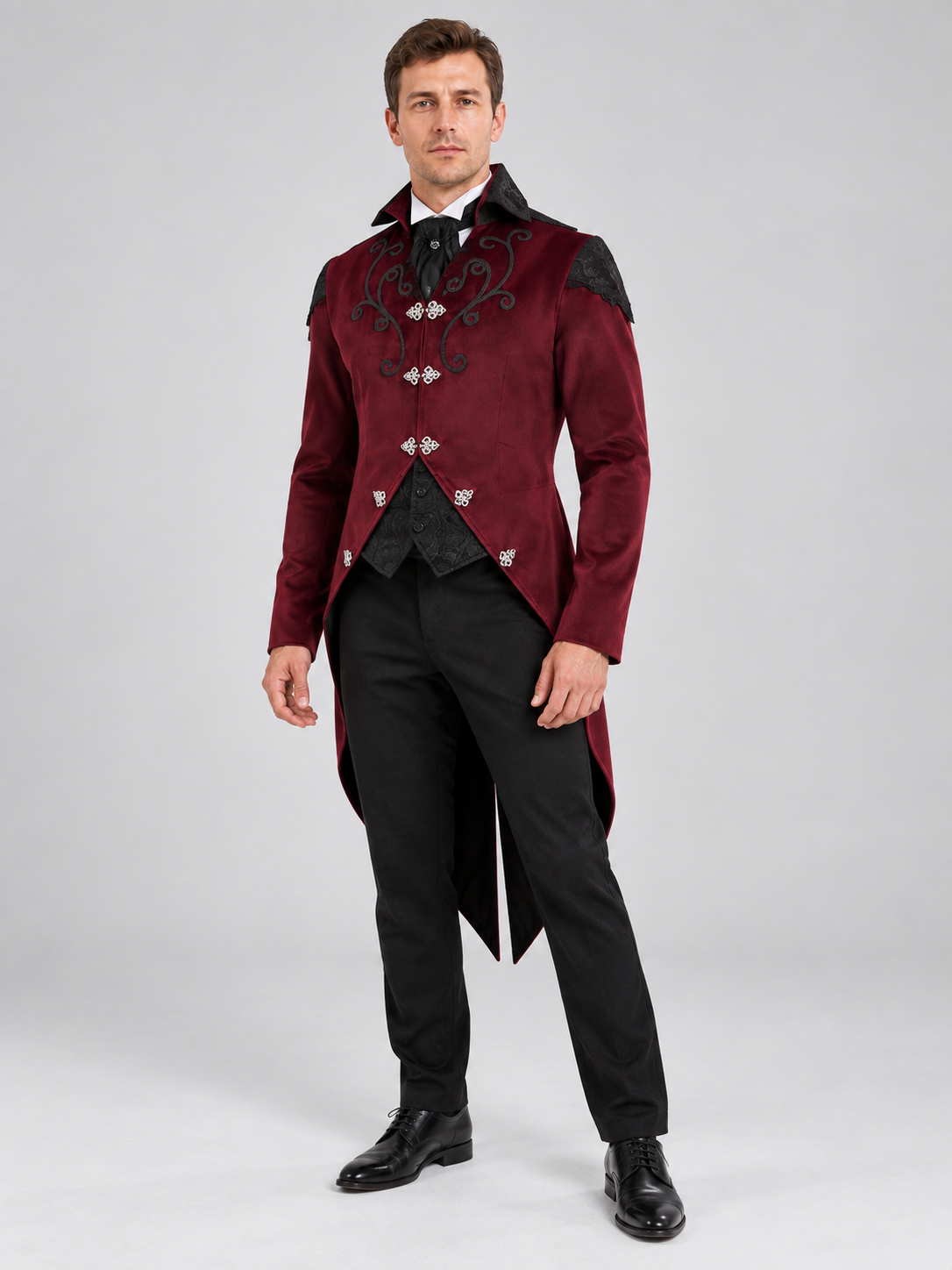 Gothic Tailcoat Burgundy with High Collar