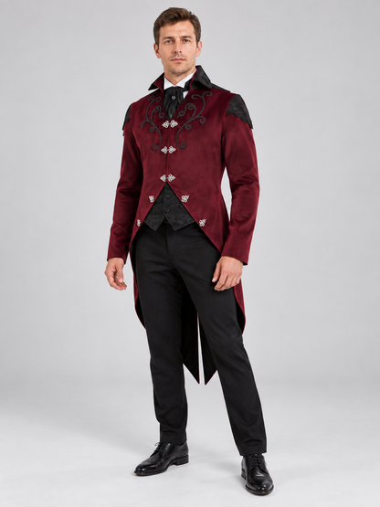 Gothic Tailcoat Burgundy with High Collar
