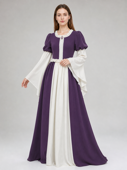 Long Vintage-Style Dress with Ruffles