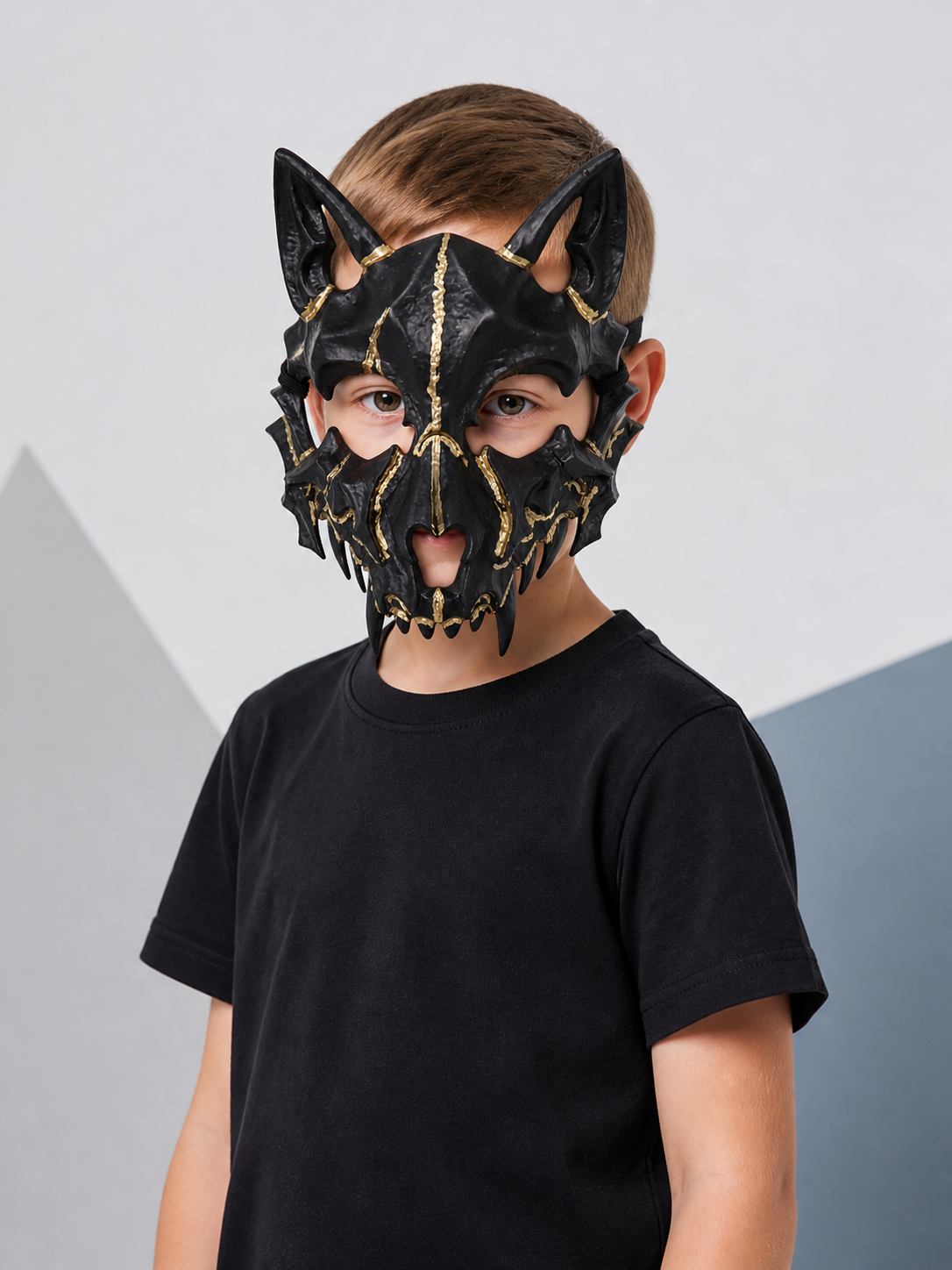 Scary Halloween Mask, Black Half-Mask with Gold Accents Costume Masks detail