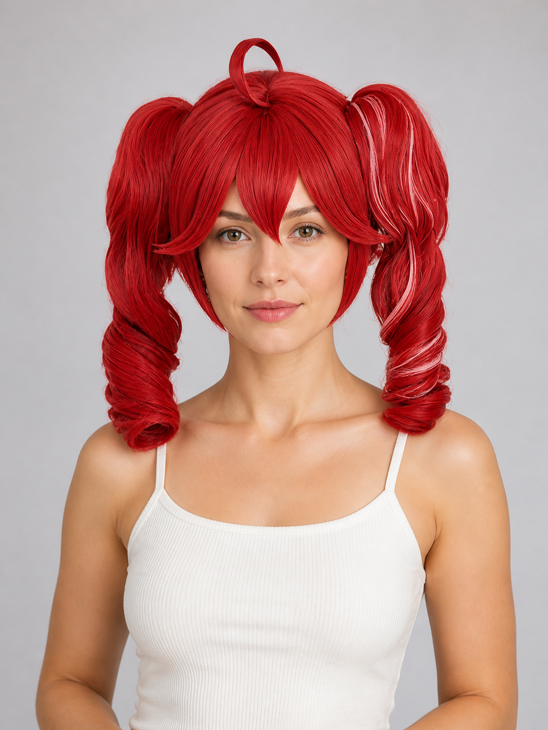 Red cosplay wig with pink strands Costume Wigs detail