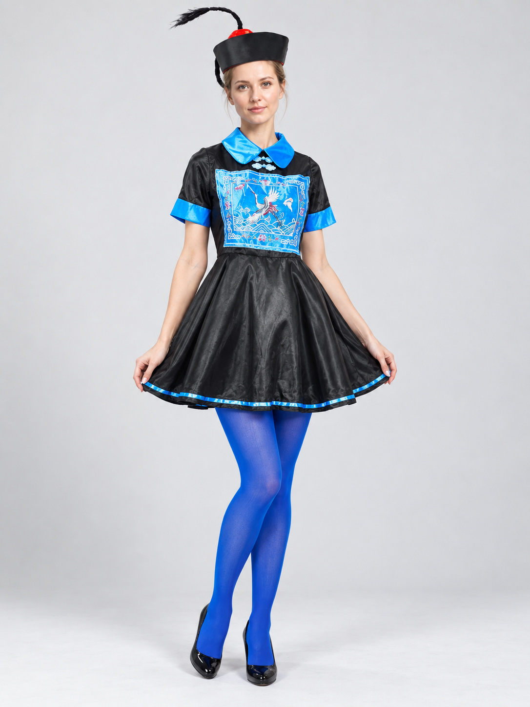 Black and Blue Carnival Costume with Dress and Hat Costume Dresses detail