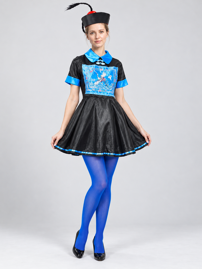 Black and Blue Carnival Costume with Dress and Hat Costume Dresses detail