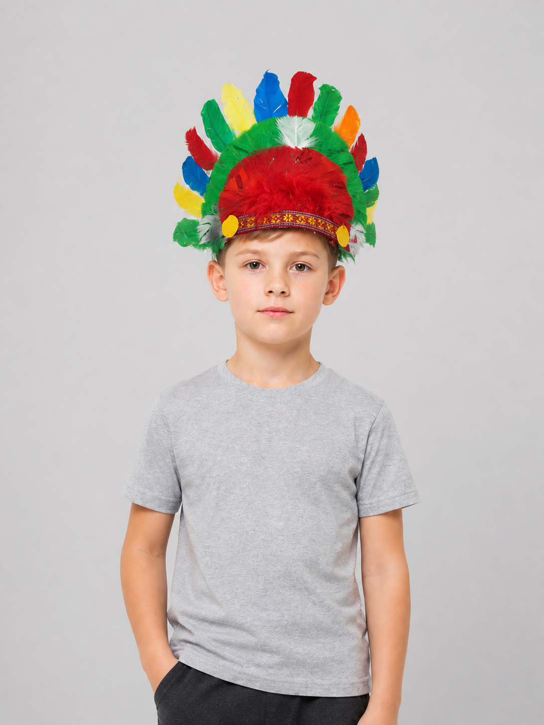 Feathered Carnival Headpiece, Native American Style Costume Headwear detail