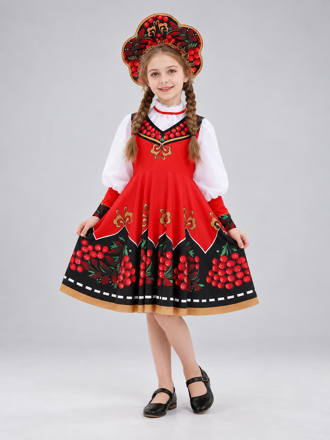 Children's stage costume in Russian folk style, red
