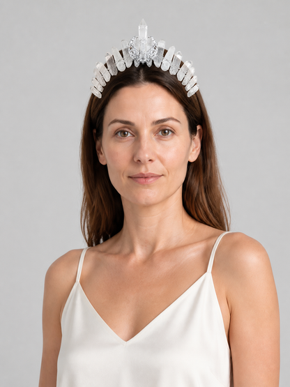 Carnival Crown Headband, White with Clear Details Costume Headwear detail