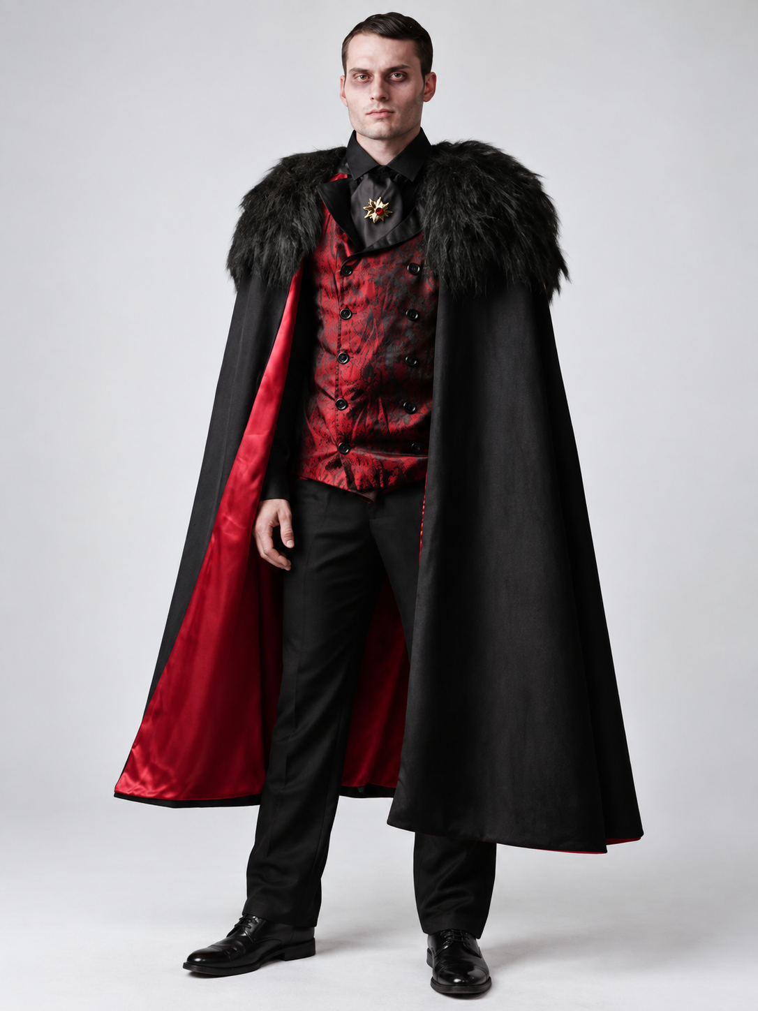 Vampire Costume: Black Cape, Vest, Scarf