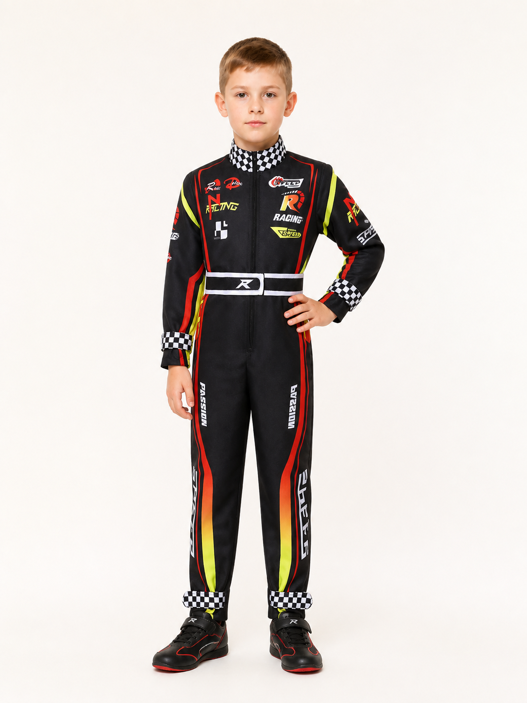 Racing Jumpsuit Cosplay Set with Belt on-model front view
