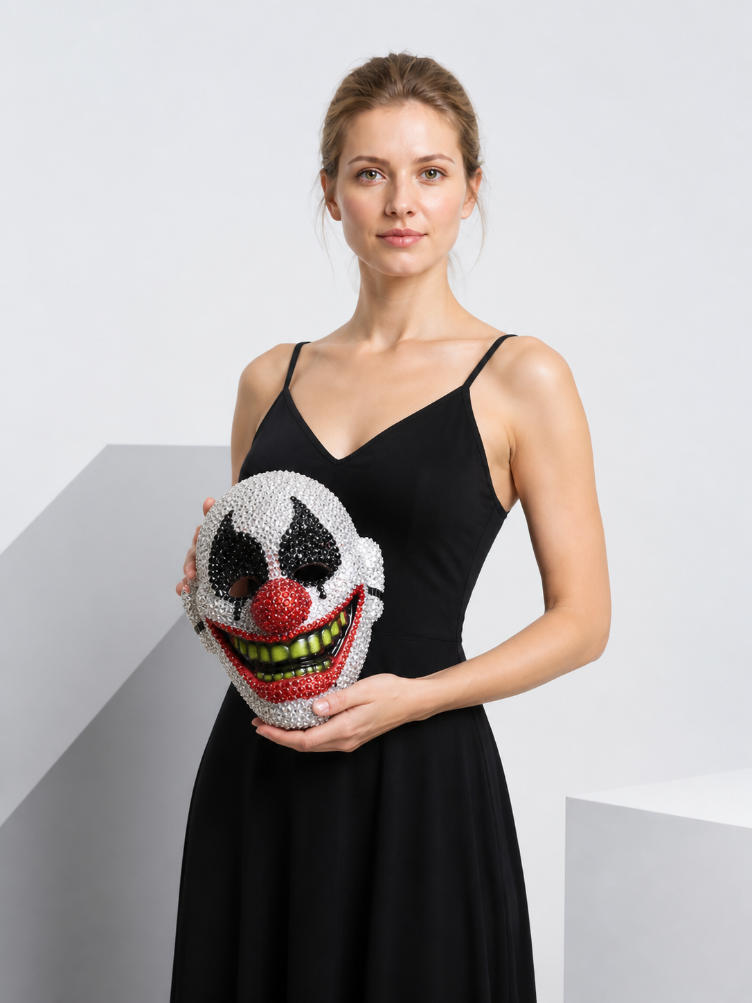 Shiny Carnival Clown Mask for Halloween on-model front view