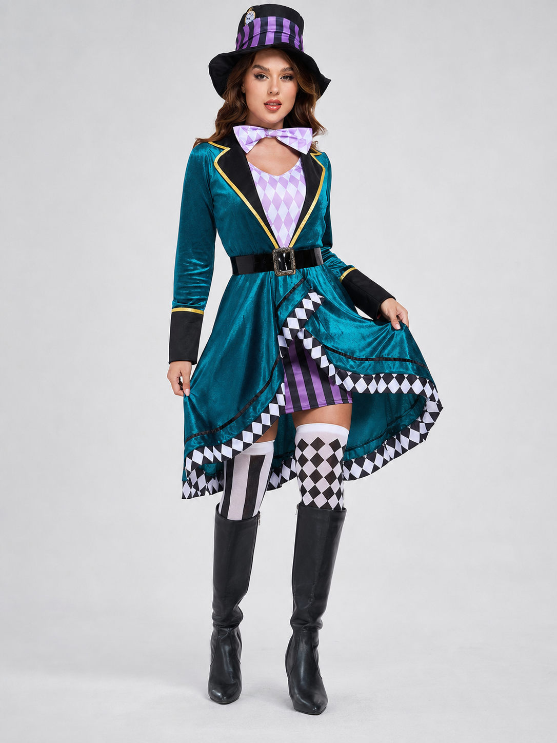 Stage Costume with an Asymmetrical Skirt and Top Hat