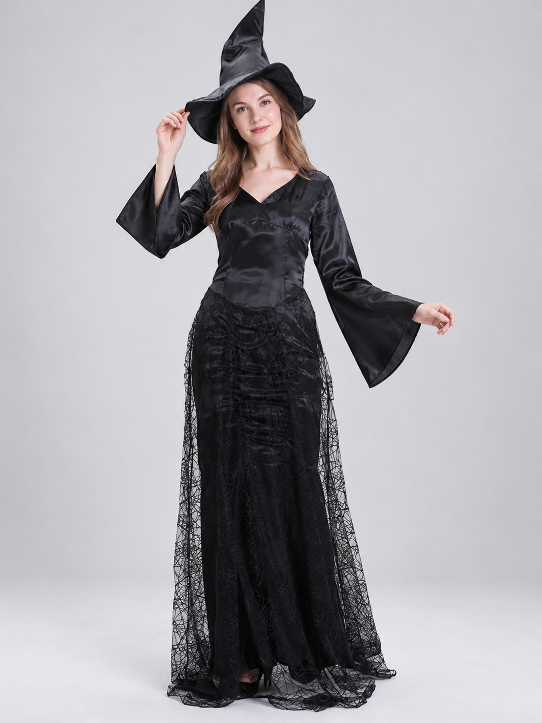 Witch Costume: Black Lace Dress and Hat
