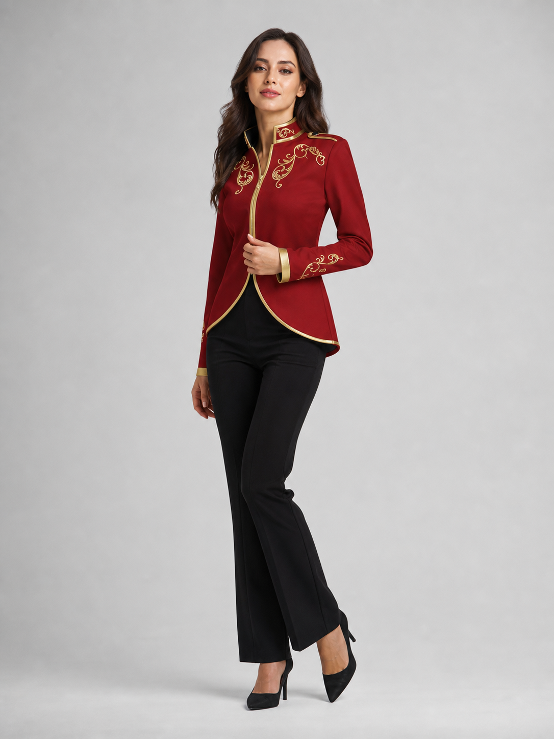 Embroidered Cosplay Jacket, Red with Gold
