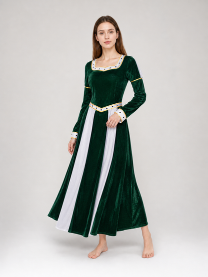 Fiona Cosplay Dress, Green with White Insert
