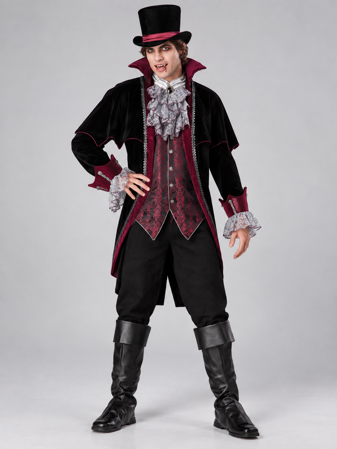 Vampire Carnival Costume with Jabot and Top Hat