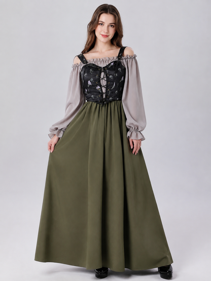 Medieval Dress with Vest Bodice and Ruffles Costume Dresses detail