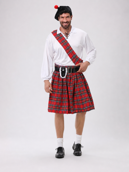 Historical Costume with Plaid Skirt and Cap