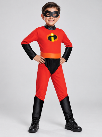 Kids' superhero costume red with mask and belt
