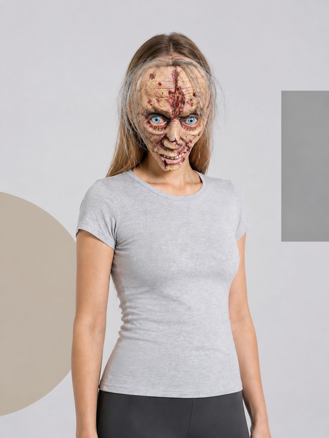 Zombie-Style Halloween Mask with Bloody Wounds