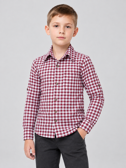 Kids' Long-Sleeve Plaid Shirt in Burgundy