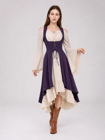 Purple Retro Lace-Up Pinafore Dress