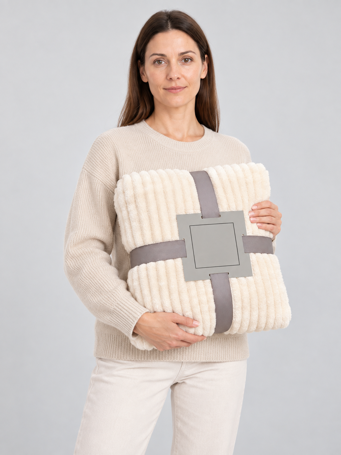 Ivory Fleece Blanket with Embossed Waves
